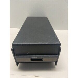 Vintage Cassette Tape Case Storage HolderBlack w  Faux Woodgrain Hinged  Lid